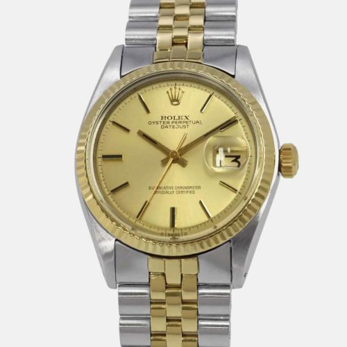 Champagne 18K Yellow Stainless Steel Datejust Automatic Men's Wristwatch 36 mm - Rolex - Modalova