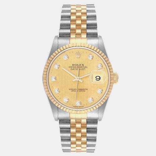 Datejust Steel Yellow Diamond Dial Men's Watch 36.0 mm - Rolex - Modalova