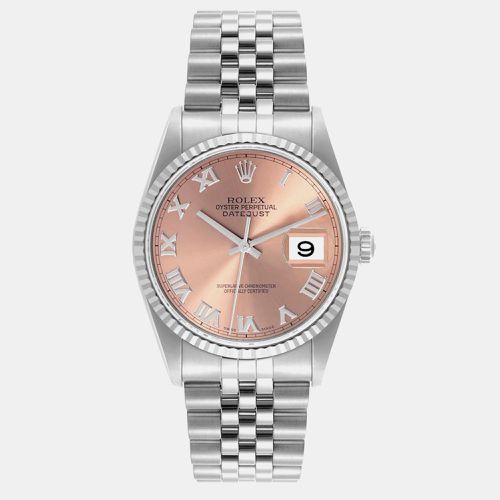 Datejust Steel White Gold Salmon Roman Dial Men's Watch 36 mm - Rolex - Modalova