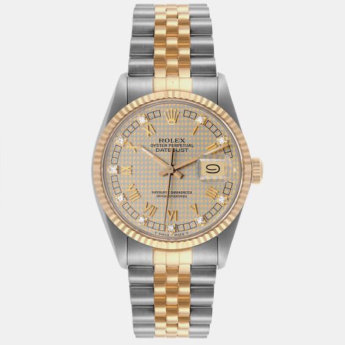 Datejust Steel Yellow Houndstooth Diamond Men's Vintage Watch 36.0 mm - Rolex - Modalova