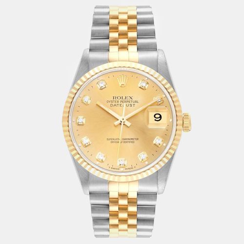 Datejust Champagne Diamond Dial Steel Yellow Men's Watch 36.0 mm - Rolex - Modalova