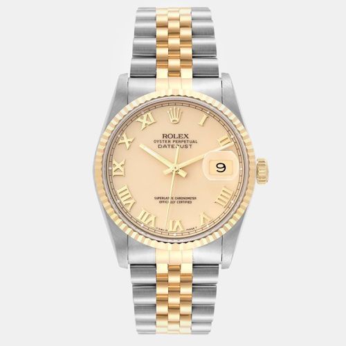 Datejust Steel Yellow Gold Ivory Roman Dial Men's Watch 16233 36 mm - Rolex - Modalova