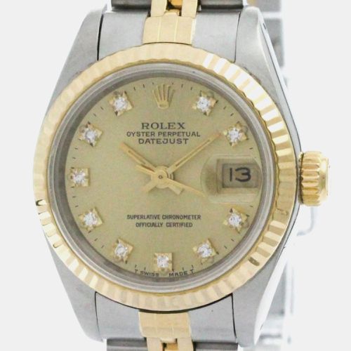 Champagne Diamond 18k Yellow Stainless Steel Datejust 69173 Automatic Women's Wristwatch 26 mm - Rolex - Modalova