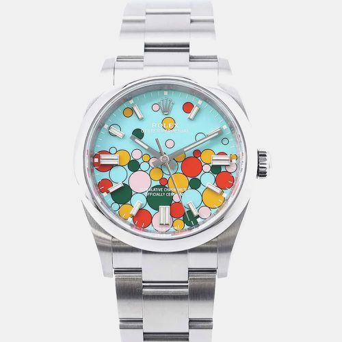 Turquoise Stainless Steel Oyster Perpetual Automatic Men's Wristwatch 36 mm - Rolex - Modalova