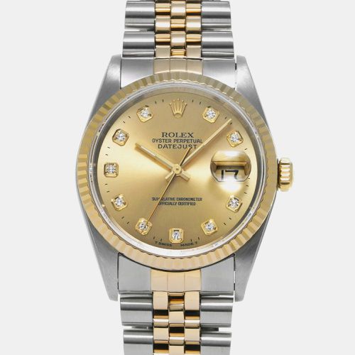 Champagne Diamond 18k Yellow Stainless Steel Datejust Automatic Men's Wristwatch 35 mm - Rolex - Modalova