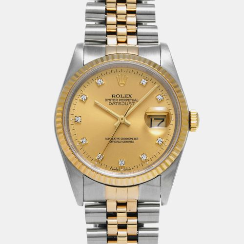 Champagne Diamond 18k Yellow Stainless Steel Datejust Automatic Men's Wristwatch 36 mm - Rolex - Modalova