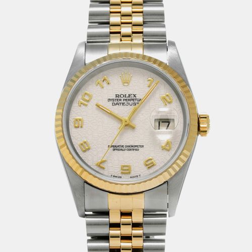 Ivory 18k Yellow Gold Stainless Steel Datejust Automatic Men's Wristwatch 36 mm - Rolex - Modalova