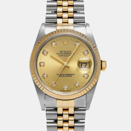 Champagne Diamond 18k Yellow Stainless Steel Datejust Automatic Men's Wristwatch 36 mm - Rolex - Modalova