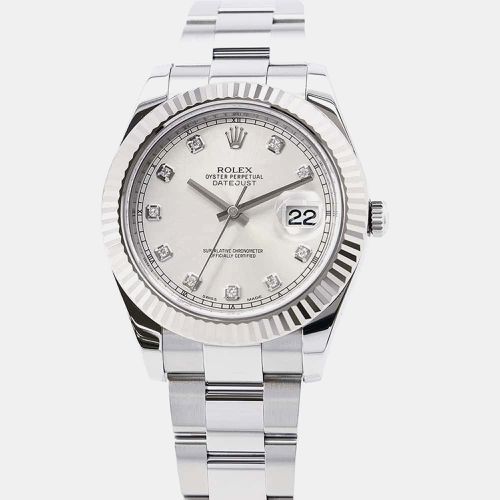 Diamond 18k White Gold Stainless Steel Datejust Automatic Men's Wristwatch 41 mm - Rolex - Modalova