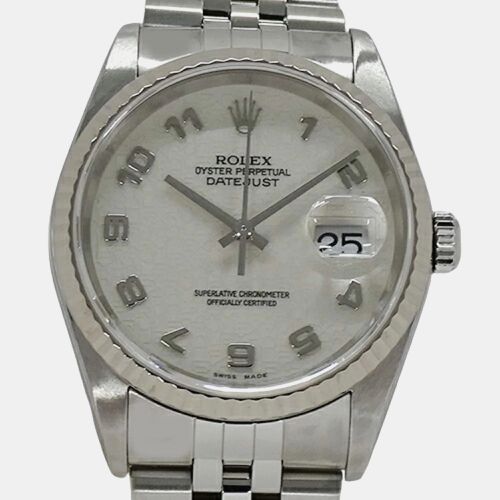 Ivory Stainless Steel Datejust Automatic Men's Wristwatch 35 mm - Rolex - Modalova