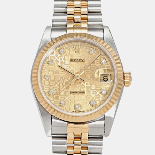 Champagne Diamond 18k Yellow And Stainless Steel Datejust Automatic Men's Wristwatch 31 mm - Rolex - Modalova