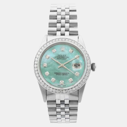 Teal Stainless Steel Datejust 16014 Automatic Men's Wristwatch 45mm - Rolex - Modalova