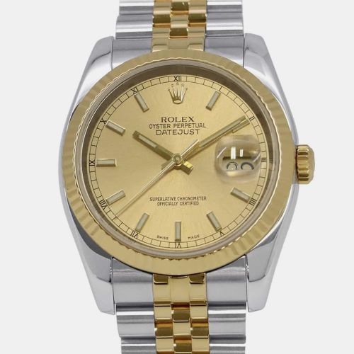 Champagne 18k Yellow Stainless Steel Datejust Automatic Men's Wristwatch 36 mm - Rolex - Modalova