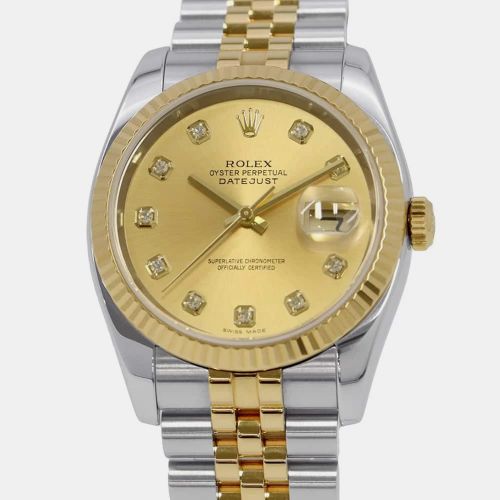 Champagne 18k Yellow Stainless Steel, Diamond Datejust 116233 Automatic Men's Wristwatch 36 mm - Rolex - Modalova