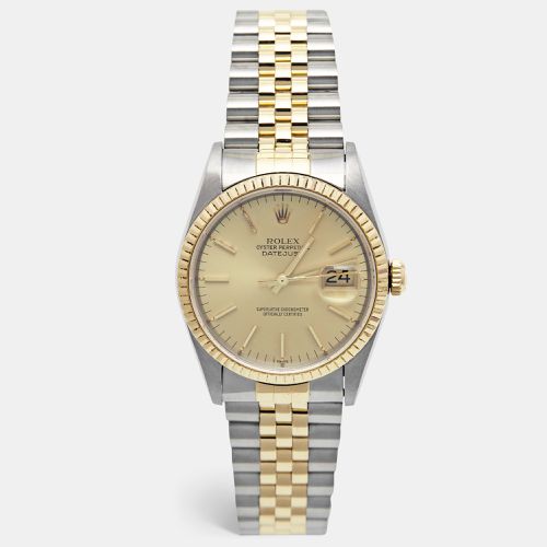 Champagne 18k Yellow Stainless Steel Datejust 16233 Men's Wristwatch 36 mm - Rolex - Modalova