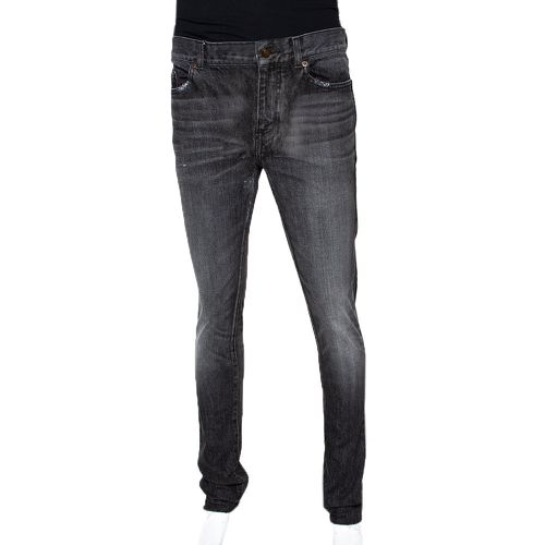 Charcoal Medium Wash Denim Raw Edge Jeans M - Saint Laurent Paris - Modalova