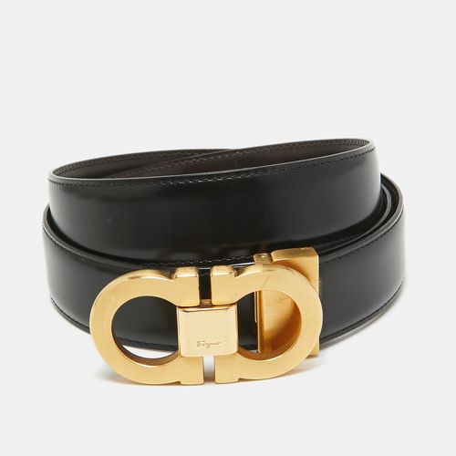 Dark Brown Leather Gancini Cut to Size Reversible Belt - Salvatore Ferragamo - Modalova