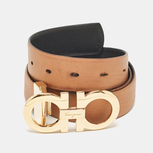 Brown Leather Double Gancio Cut to Size Reversible Belt - Salvatore Ferragamo - Modalova