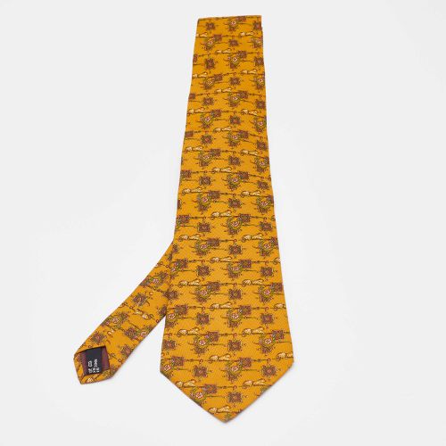 Mustard Animal Print Silk Tie - Salvatore Ferragamo - Modalova