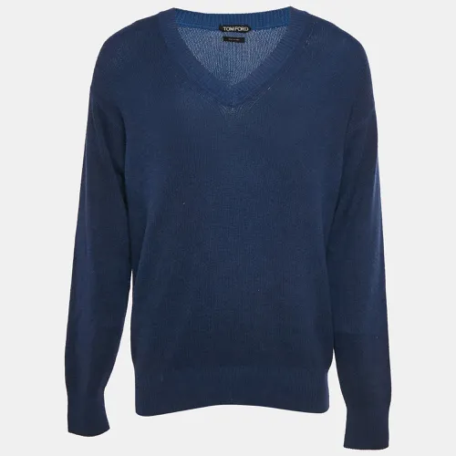 Navy Cashmere Knit V-Neck Sweater XL - Tom Ford - Modalova