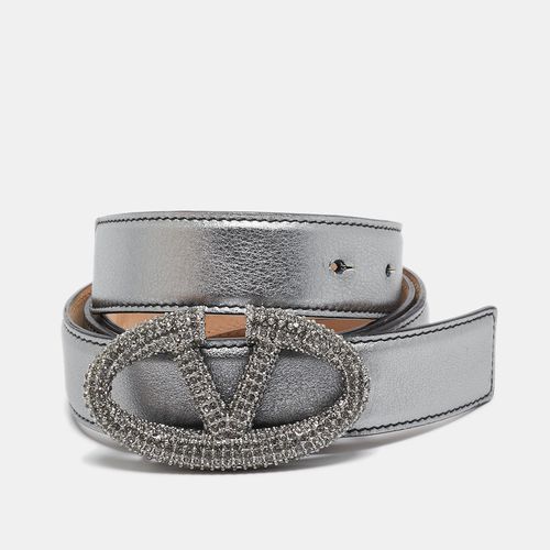 Leather Crystals Embellished Vlogo Buckle Belt 90CM - Valentino - Modalova