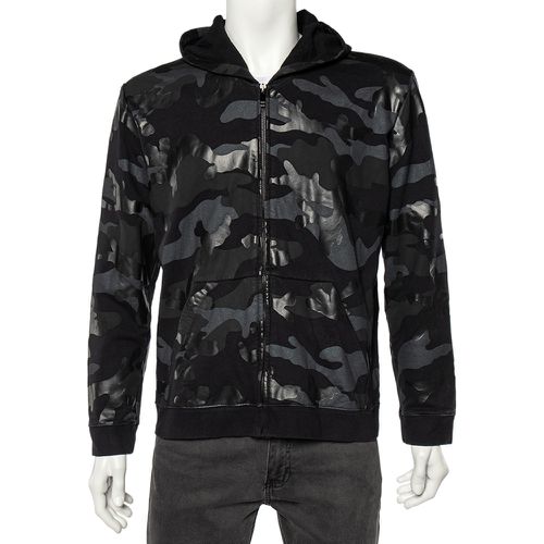 Camouflage Print Cotton Zip Up Hooded Sweatshirt L - Valentino - Modalova