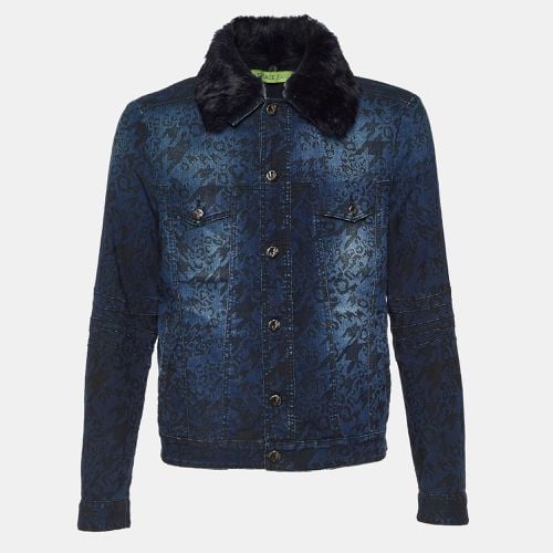 Jacquard Denim Detachable Fur Collar Jacket XL - Versace Jeans - Modalova