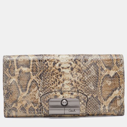 Beige Python Embossed Leather Flap Continental Wallet - Coach - Modalova