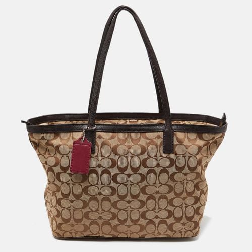 Brown Signature Canvas and Leather Shopper Tote - Coach - Modalova