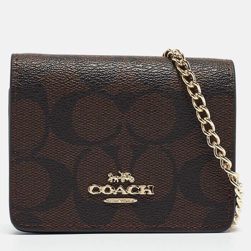 Brown Signature Coated Canvas and Leather Mini Chain Card Case - Coach - Modalova