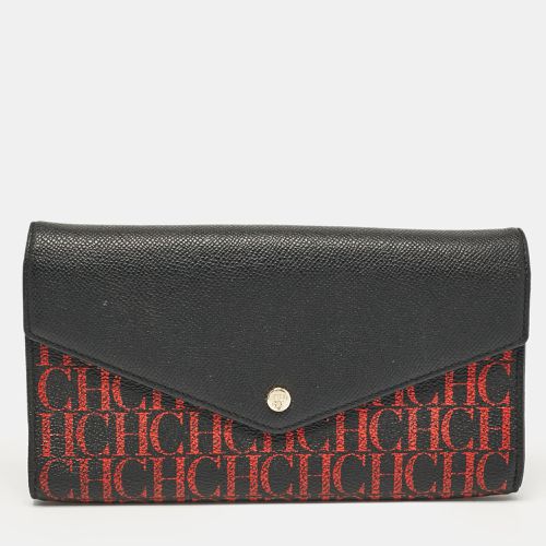 Gold Monogram Coated Canvas and Leather Envelope Flap Clutch - Carolina Herrera - Modalova