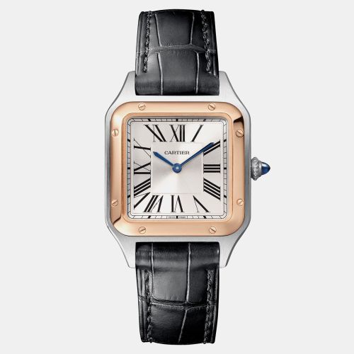 Silver Leather Stainless Steel 18k Rose Gold Santos Quartz Women's Wristwatch 38mm - Cartier - Modalova