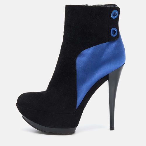 Blue Suede And Satin Platform Ankle Boots Size 38 - Casadei - Modalova