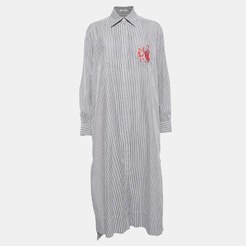 White Stripe Embroidered Cotton Midi Shirt Dress M - Celine - Modalova