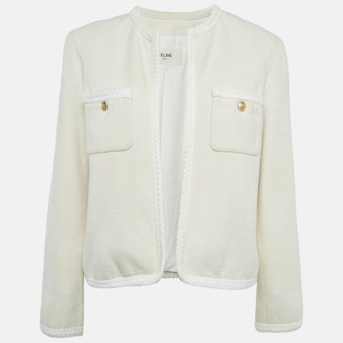 Off- Silk Braid Trim Detail Open Front Jacket M - Celine - Modalova