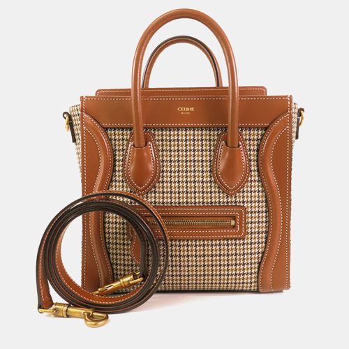 Canvas and Leather Houndstooth Luggage Nano Tote Bag - Celine - Modalova