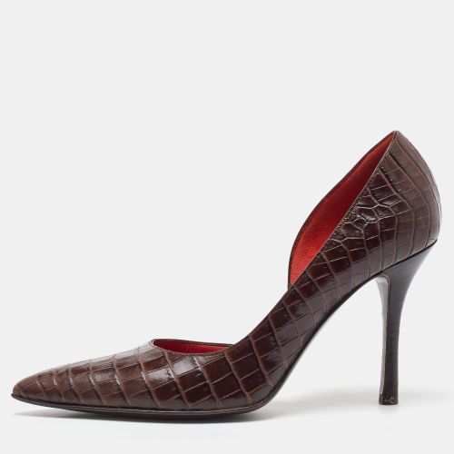 Dark Croc Embossed Leather D'orsay Pointed Toe Pumps Size 37 - Celine - Modalova