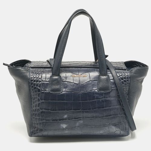 Navy Croc Embossed Faux Leather Shopper Tote - Cerruti - Modalova