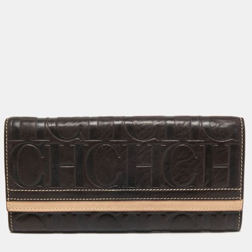 Beige Monogram Embossed Leather Continental Wallet - CH Carolina Herrera - Modalova