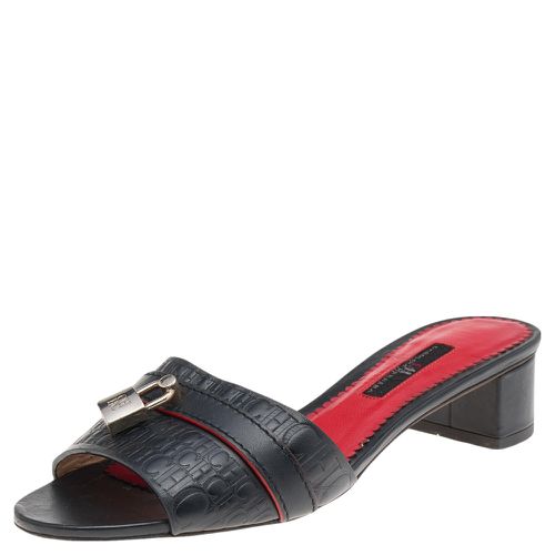 Monogram Embossed Leather Traveller Locked Slide Sandals Size 37 - CH Carolina Herrera - Modalova