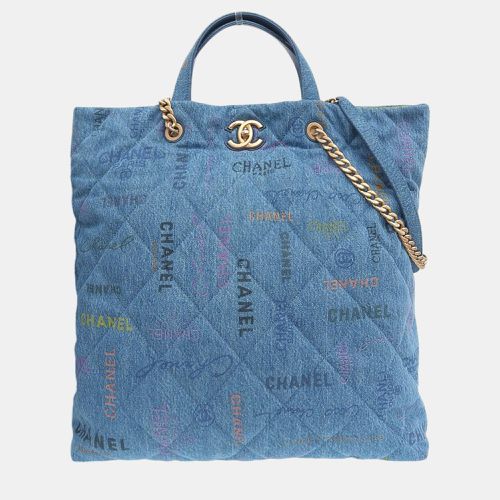 Logo Printed Quilted Denim Maxi Denim Mood Shopping Tote Bag - Chanel - Modalova