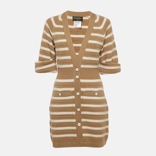 Ivory Stripe Cashmere Knit Button Front Mini Sweater Dress M - Chanel - Modalova