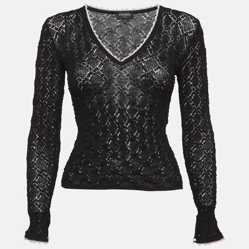 Patterned Knit Pearl Embellished Top M - Chanel - Modalova