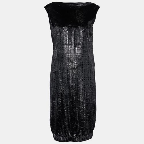 Black Bristled Velvet Sleeveless Elasticated Hem Dress L - Chanel - Modalova