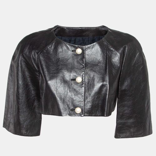 Leather Pearl Button Detail Cropped Jacket M - Chanel - Modalova