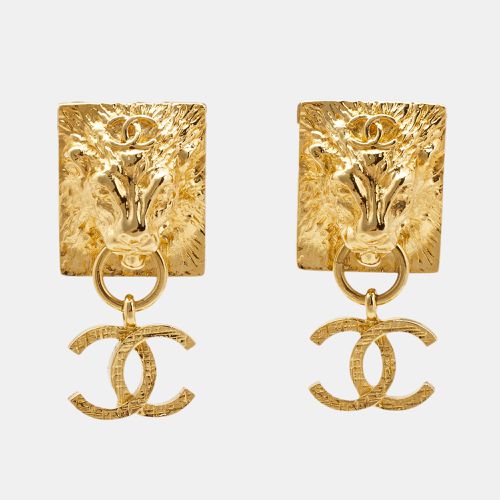 CC Lion Head Tone Drop Earrings - Chanel - Modalova