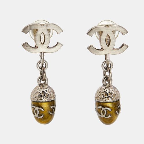 CC Enamel Tone Drop Clip On Earrings - Chanel - Modalova