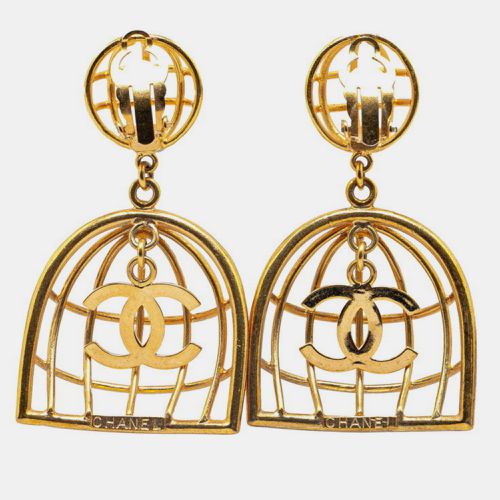 Plated Coco Mark Birdcage Motif Earrings - Chanel - Modalova