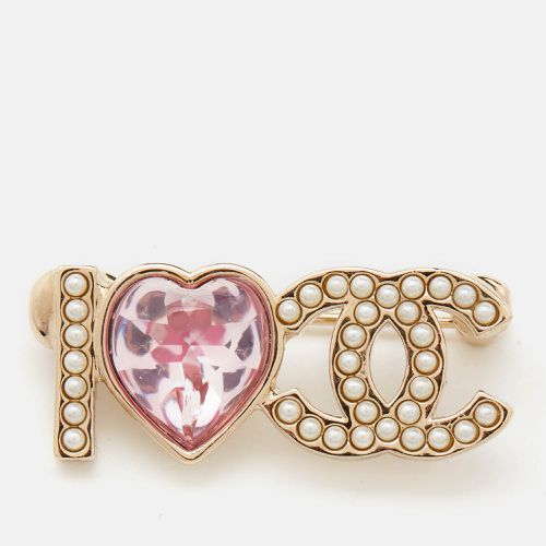 CC I Love You Faux Pearl Resin Tone Brooch - Chanel - Modalova