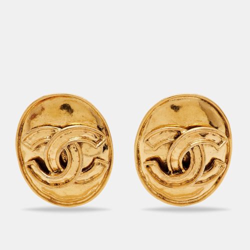 CC Oval Tone Clip-on Stud Earrings - Chanel - Modalova